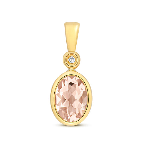 9ct Yellow Gold Morganite and Diamond Pendant 0.650+0.010CT