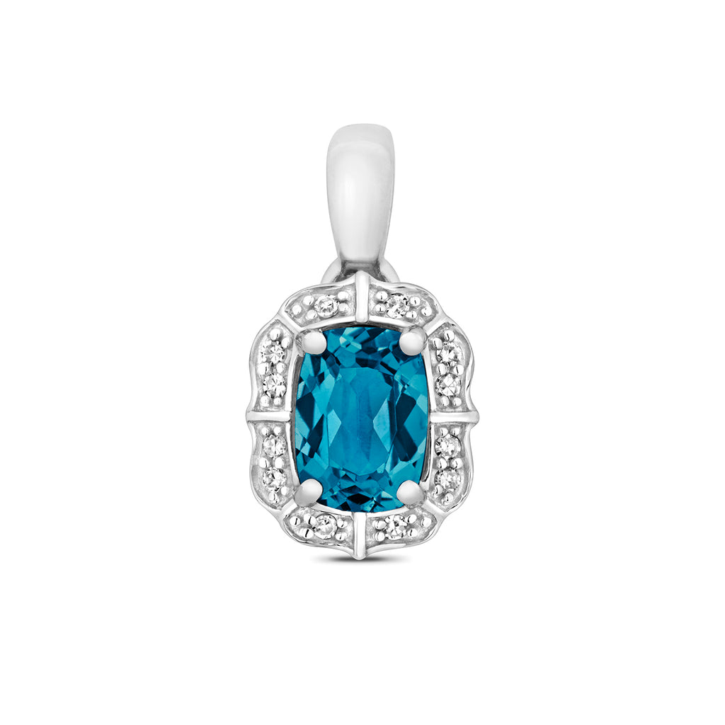 9ct White Gold Blue Topaz and Diamond Pendant 1.080+0.060CT