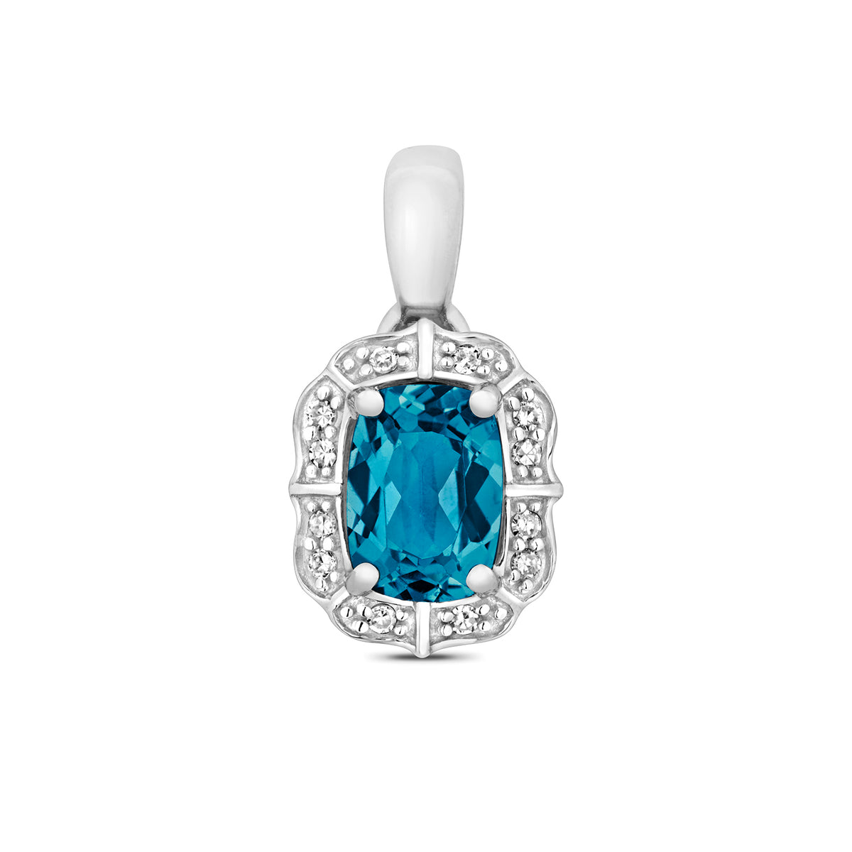 9ct White Gold Blue Topaz and Diamond Pendant 1.080+0.060CT