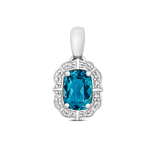 9ct White Gold Blue Topaz and Diamond Pendant 1.080+0.060CT