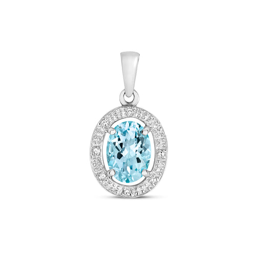 9ct White Gold Aquamarine and Diamond Pendant 0.130+0.010CT