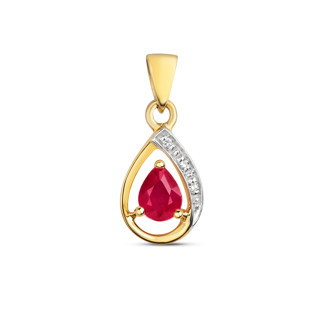 9ct Yellow Gold Ruby and Diamond Pendant 0.080+0.010CT