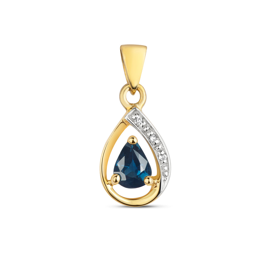 Tlws Saffir a Diemwnt Aur Melyn 9ct 0.080+0.010CT