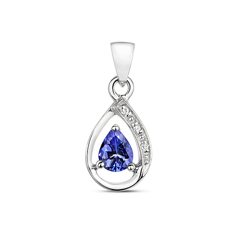 9ct White Gold Tanzanite and Diamond Pendant 0.070+0.010CT