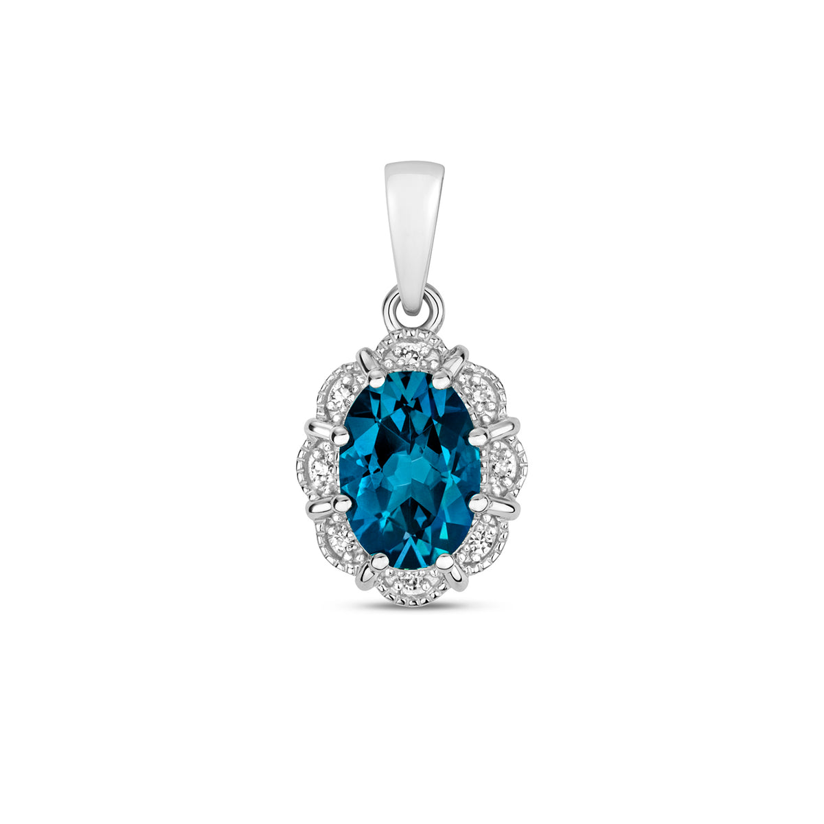 9ct White Gold Blue Topaz and Diamond Pendant 0.930+0.020CT
