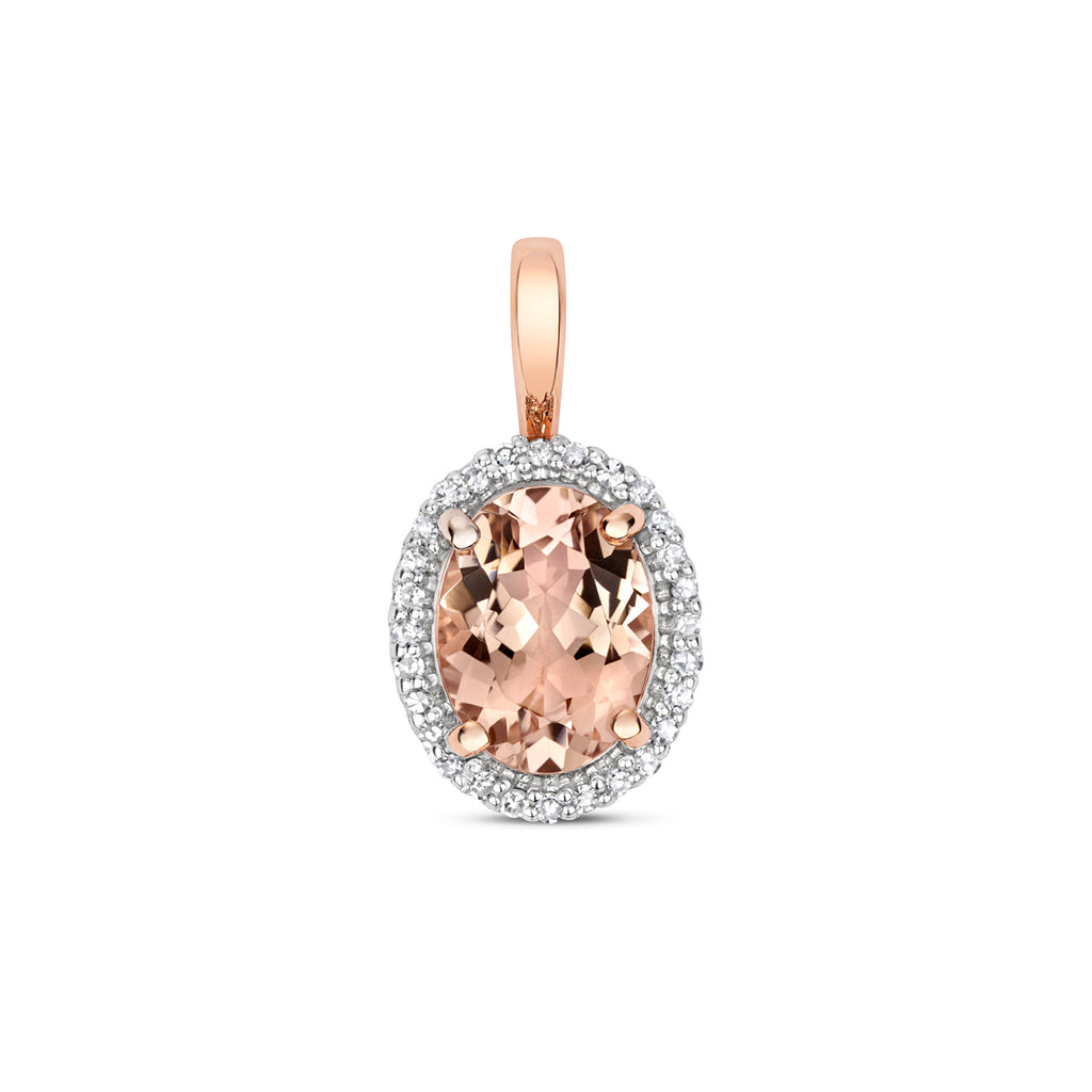 Pendant Morganite a Diemwnt Aur Rhosyn 9ct 1.150+0.080CT