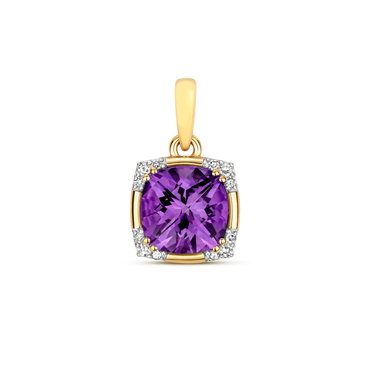 9ct Yellow Gold Amethyst and Diamond Pendant 0.04CT