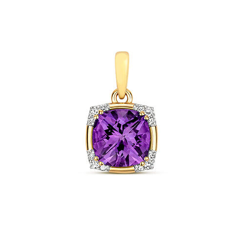 9ct Yellow Gold Amethyst and Diamond Pendant 0.04CT