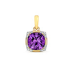 9ct Yellow Gold Amethyst and Diamond Pendant 0.04CT
