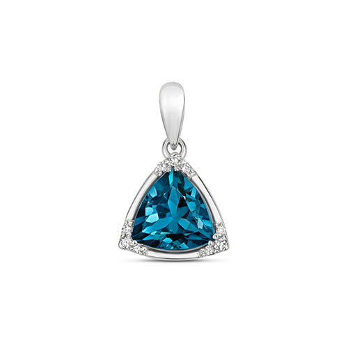 Pendant Topaz Glas a Diemwnt 0.03CT Aur Gwyn 9ct
