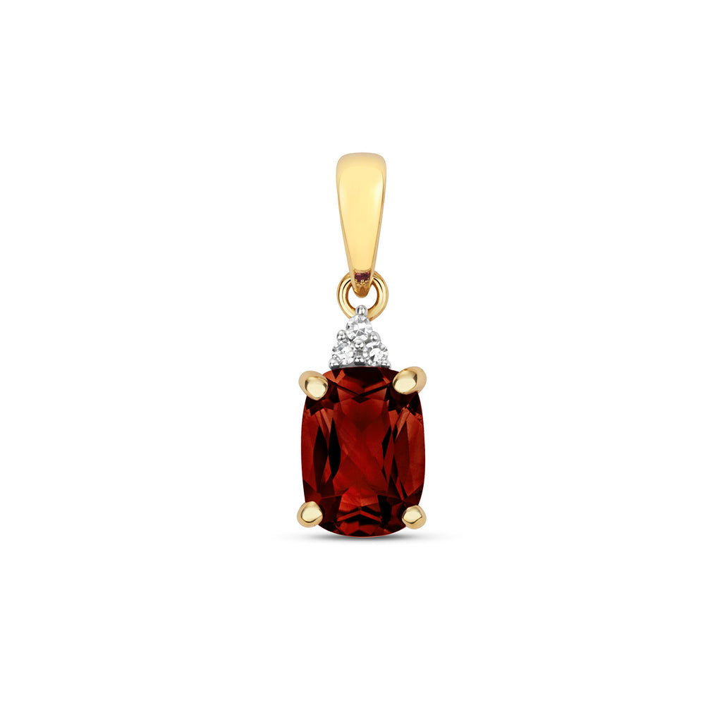Pendant Aur Melyn 9ct gyda Garnet a Diemwnt 1.260+0.020CT