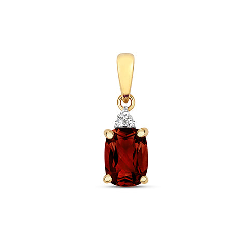 Pendant Aur Melyn 9ct gyda Garnet a Diemwnt 1.260+0.020CT