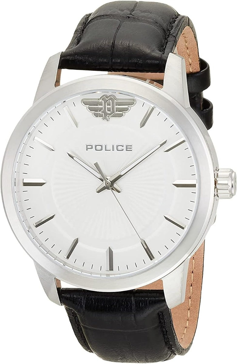 Police Mens Watch with White Dial and Black Leather Strap PEWJA2227409
