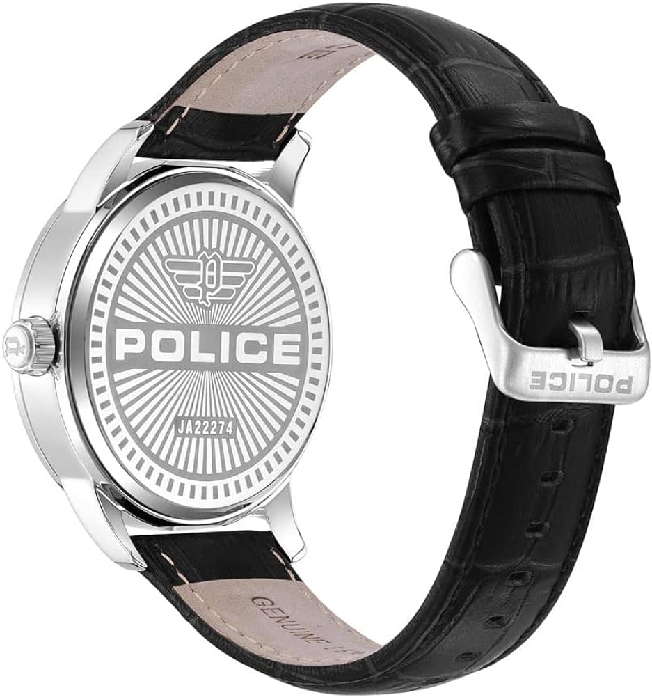 Police Mens Watch with White Dial and Black Leather Strap PEWJA2227409