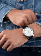 Police Mens Watch with White Dial and Black Leather Strap PEWJA2227409