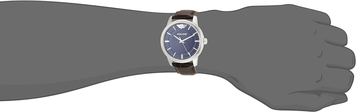 Police Mens Watch with Blue Dial and Brown Leather Strap PEWJA2227410