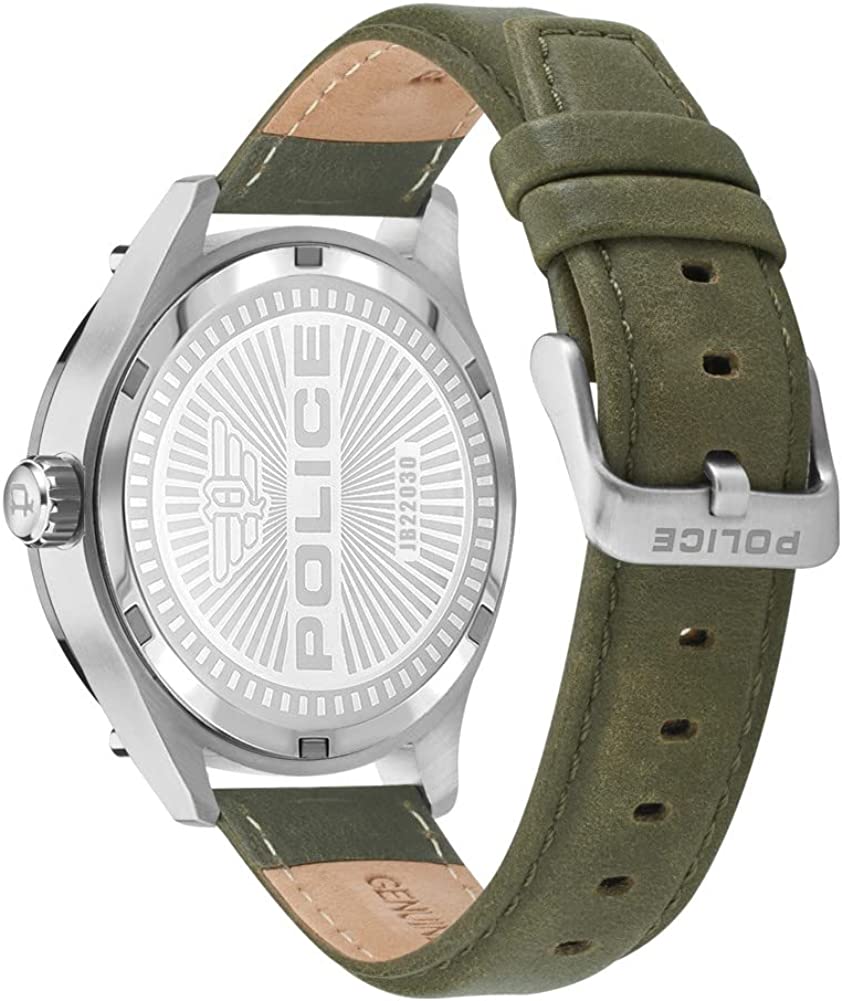 Police Mens Watch with Grey Dial and Green Leather Strap PEWJB2203042