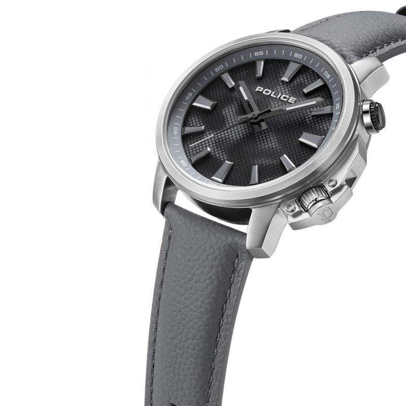 Police Mens Watch with Black Dial and Grey Leather Strap PEWJD2202702