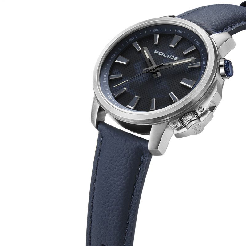 Police Mens Watch with Blue Dial and Blue Leather Strap PEWJD2202703