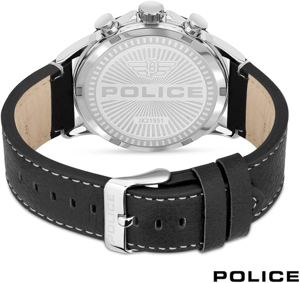 Police Mens Chronograph Watch with Black Dial and Black Leather Strap PEWJF2195141