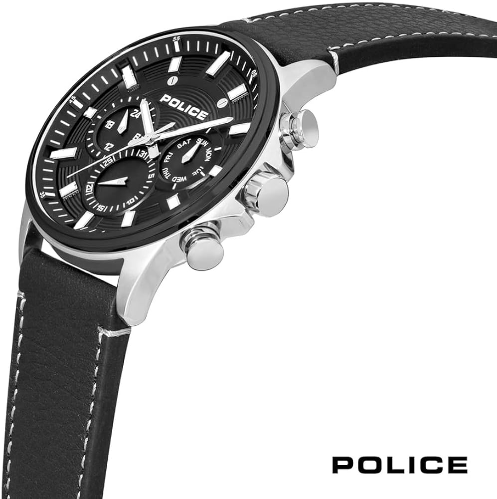 Police Mens Chronograph Watch with Black Dial and Black Leather Strap PEWJF2195141
