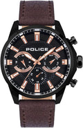 Police Men's Watch with Black Dial and Brown Leather Strap PEWJF2204204