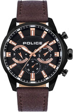 Police Men's Watch with Black Dial and Brown Leather Strap PEWJF2204204
