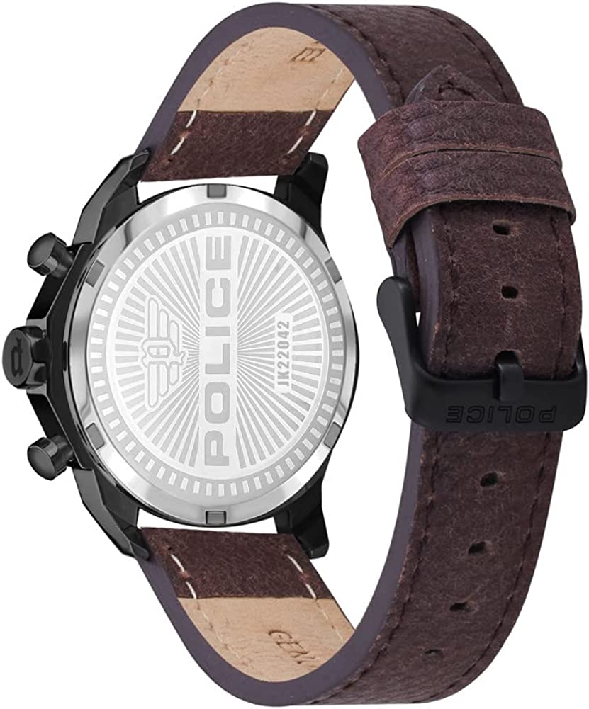 Police Men's Watch with Black Dial and Brown Leather Strap PEWJF2204204