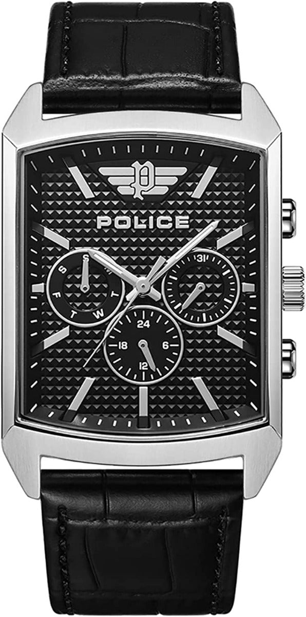 Police Mens Watch with Black Dial and Black Leather Strap PEWJF2204801
