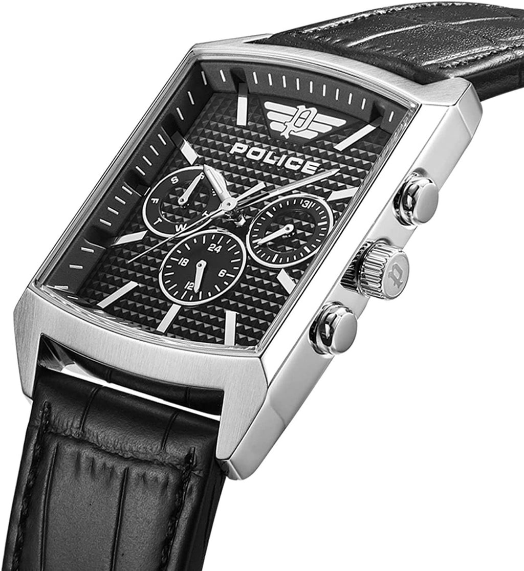 Police Mens Watch with Black Dial and Black Leather Strap PEWJF2204801