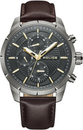 Police Mens Chronograph Watch with Black Dial and Brown Leather Strap PEWJF2227102
