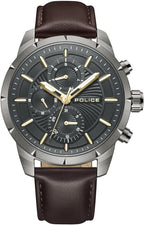 Police Mens Chronograph Watch with Black Dial and Brown Leather Strap PEWJF2227102