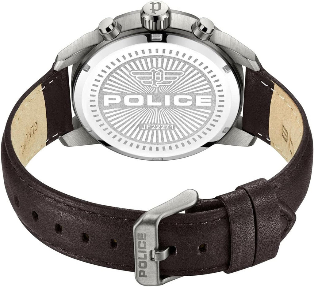 Police Mens Chronograph Watch with Black Dial and Brown Leather Strap PEWJF2227102