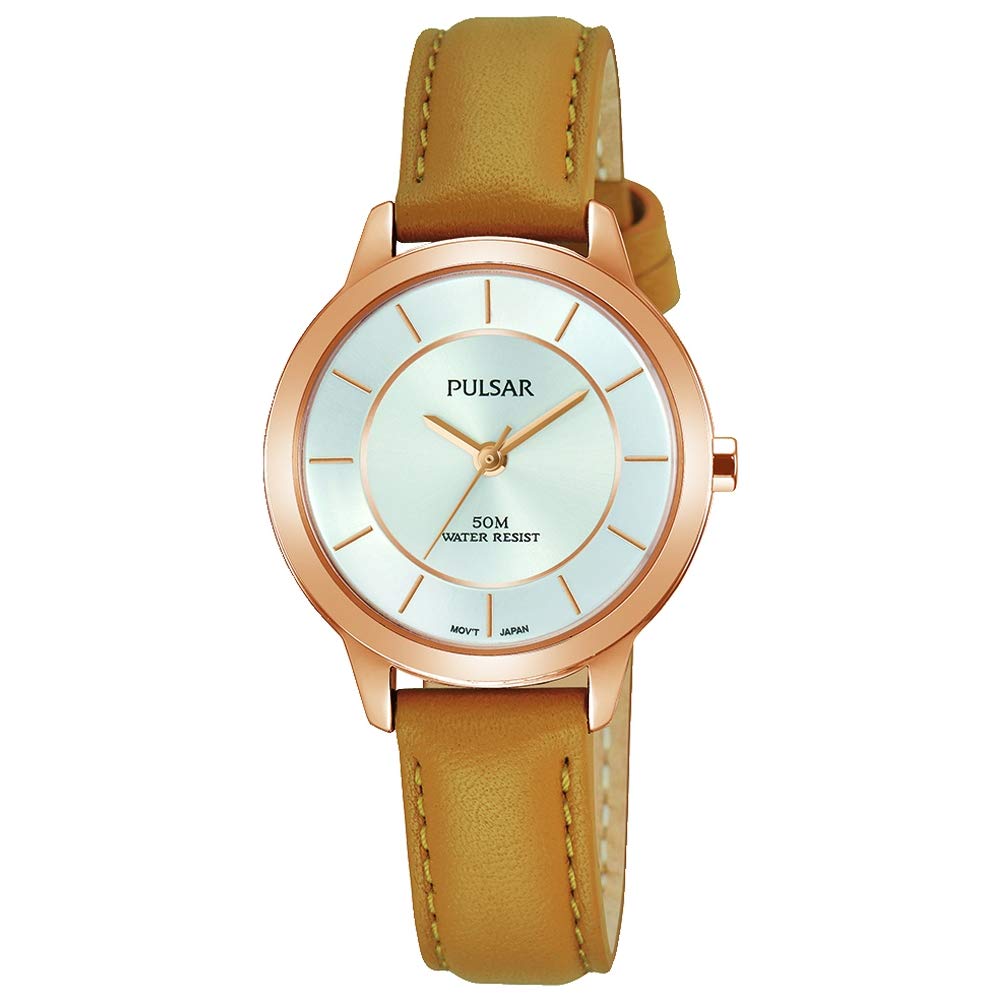 Pulsar Ladies Watch with White Dial and Tan Leather Strap PH8374X1