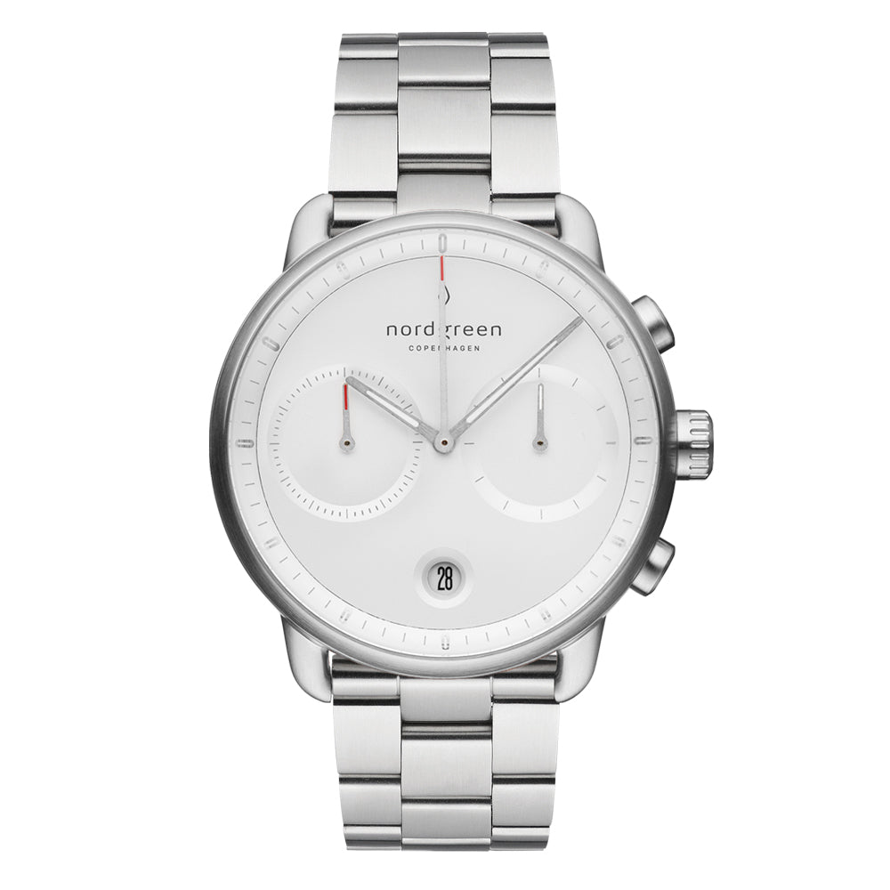 Nordgreen Pioneer Scandinavian Men's Chronograph Watch with White Dial