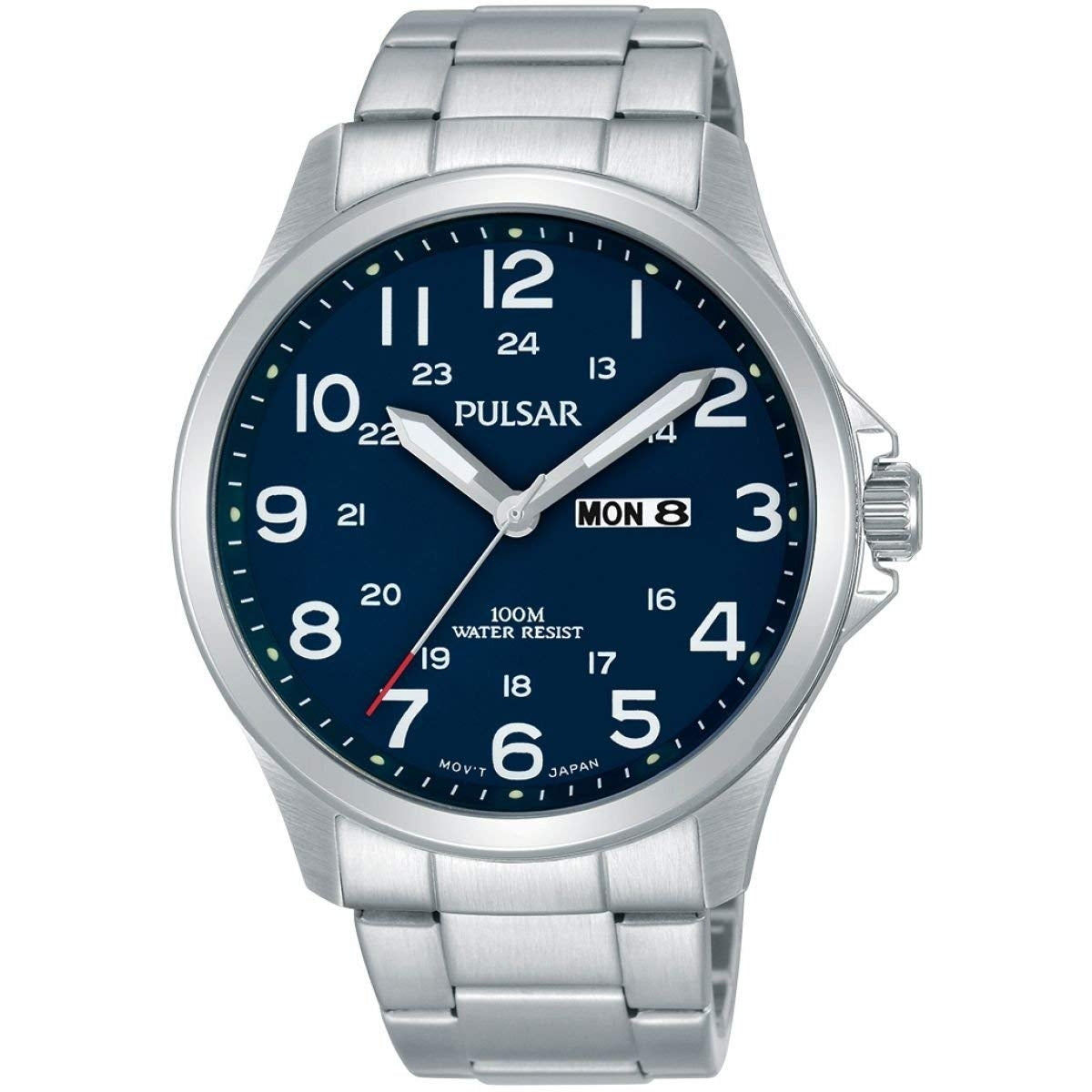 Pulsar Mens Stainless Steel Bracelet Blue Dial Day Date Watch PJ6095X1