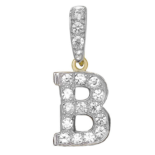 Pendant Cychwynnol Aur Gwyn 9ct