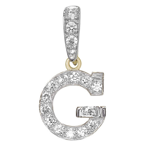 Pendant Cychwynnol Aur Gwyn 9ct