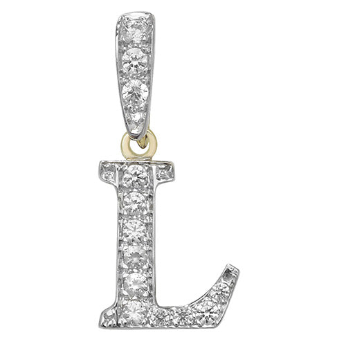 Pendant Cychwynnol Aur Gwyn 9ct