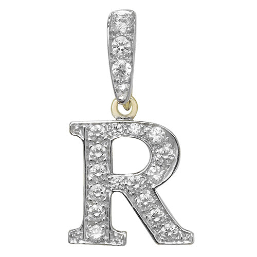 Pendant Cychwynnol Aur Gwyn 9ct