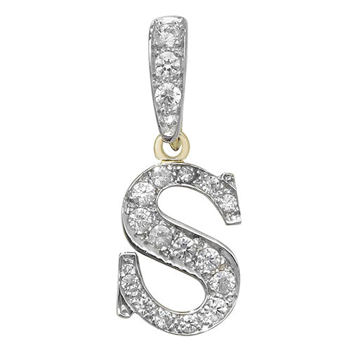 Pendant Cychwynnol Aur Gwyn 9ct