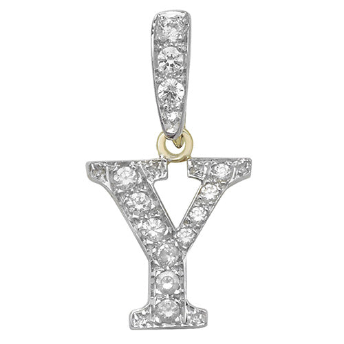 Pendant Cychwynnol Aur Gwyn 9ct