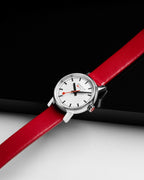 Mondaine Classic Ladies Watch with White Dial and Red Vegan Leather Strap MSE.26110.LCV