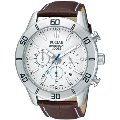 Pulsar Men's Brown Leather Strap Watch - PT3433X1