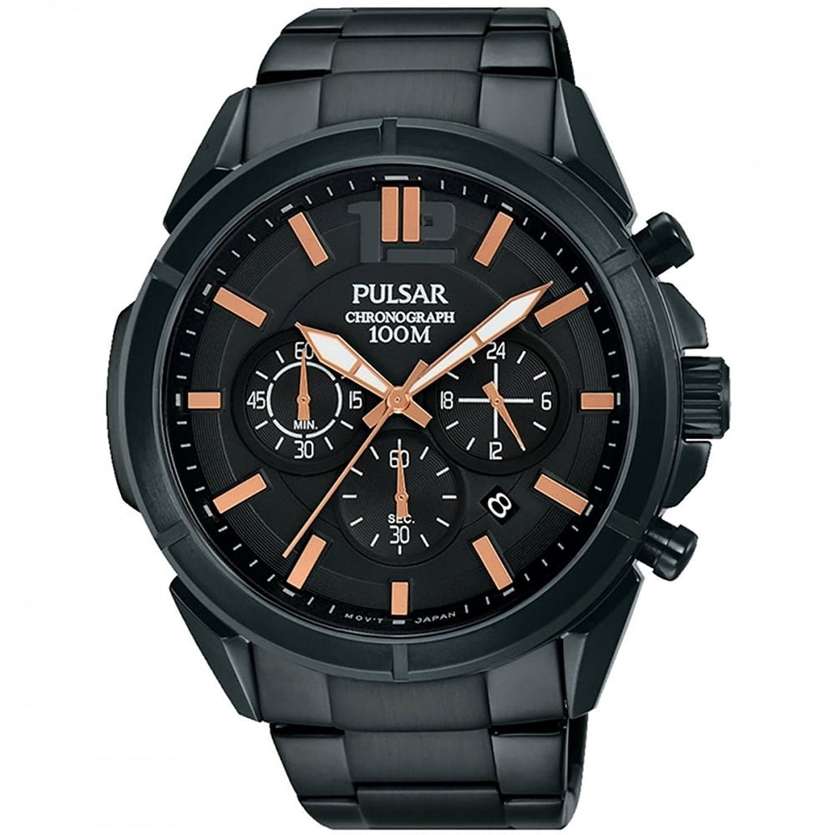 Pulsar Mens Black Dial Black Stainless Steel Strap Watch PT3765X1
