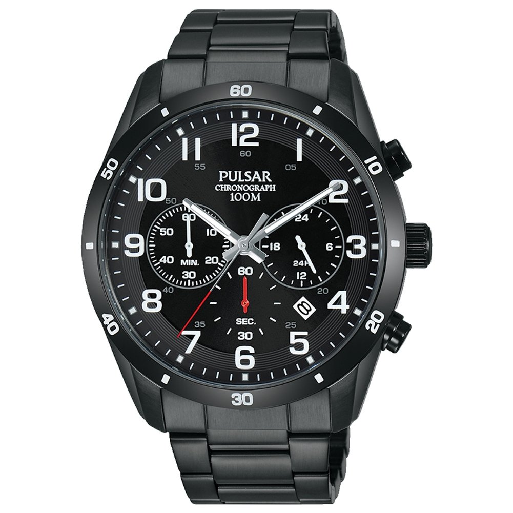 Pulsar Men's Chronograph Watch PT3831X1 with Black Stainless Steel Bracelet and Black Dial