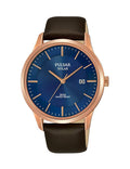 Pulsar Mens Blue Dial Brown Leather Strap Solar Watch PX3164X1