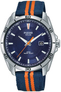 Gwyliad Solar i Ddynion gan Pulsar gyda Deial Glas a Strap Neilon Glas PX3175X1