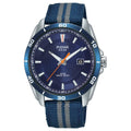 Gwyliad Solar i Ddynion Pulsar gyda Deial Glas a Strap Cynfas Glas PX3177X1