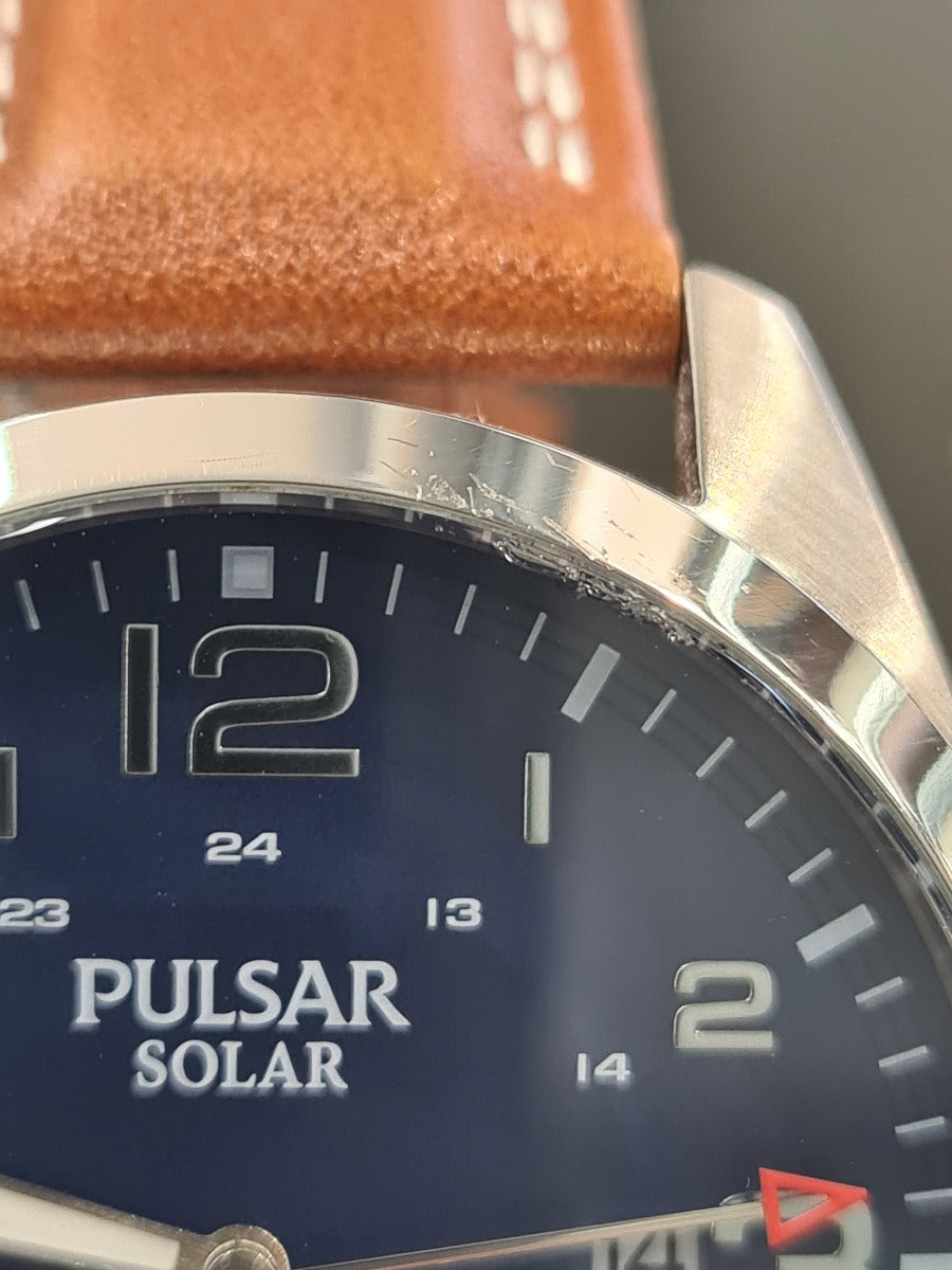 Pulsar Blue Dial Brown Leather Strap Solar Men's Watch PX3189X1
